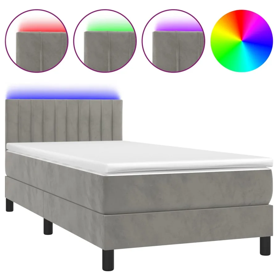 Sommier à lattes de lit et matelas et LED Gris clair 80x200cm - 2