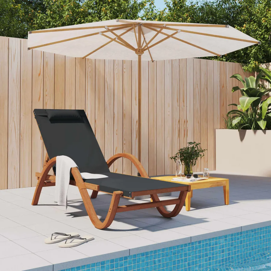 Chaise longue avec coussin blanc textilène/bois massif peuplier - 10