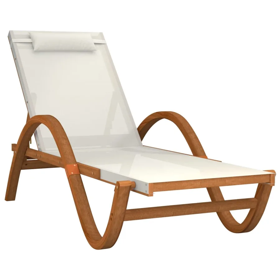 Chaise longue avec coussin blanc textilène/bois massif peuplier - 2