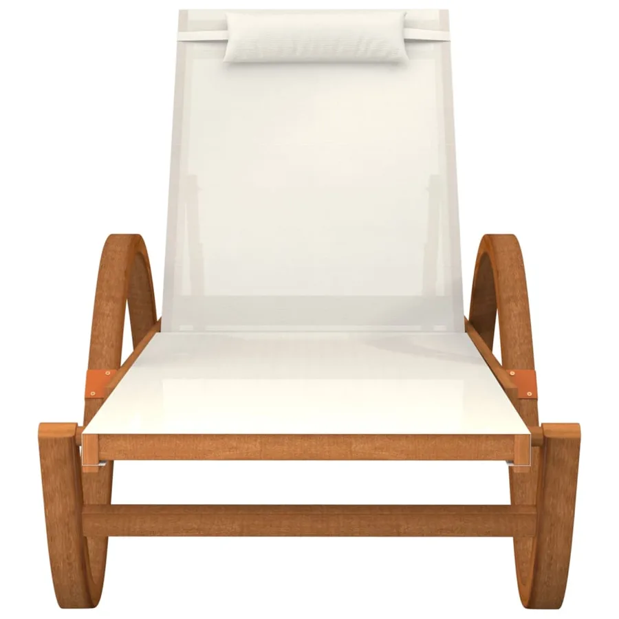 Chaise longue avec coussin blanc textilène/bois massif peuplier - 3