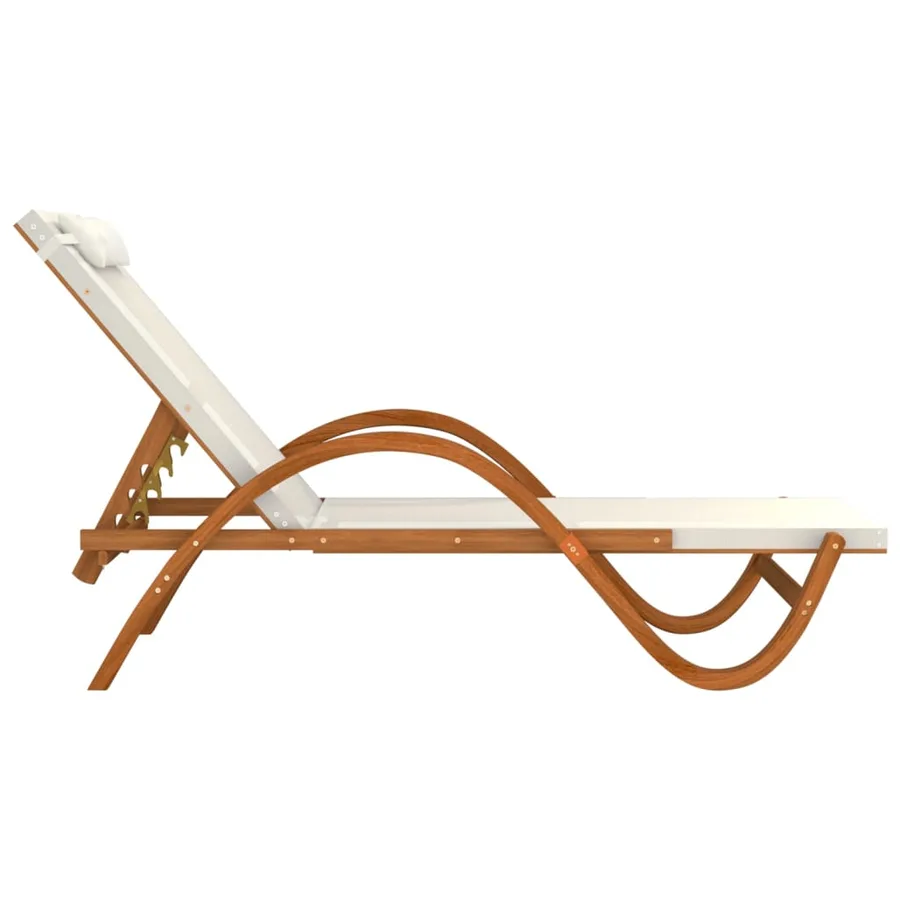 Chaise longue avec coussin blanc textilène/bois massif peuplier - 4