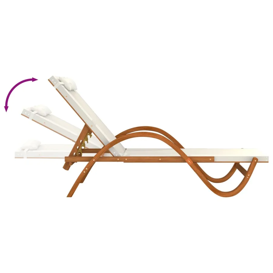 Chaise longue avec coussin blanc textilène/bois massif peuplier - 6