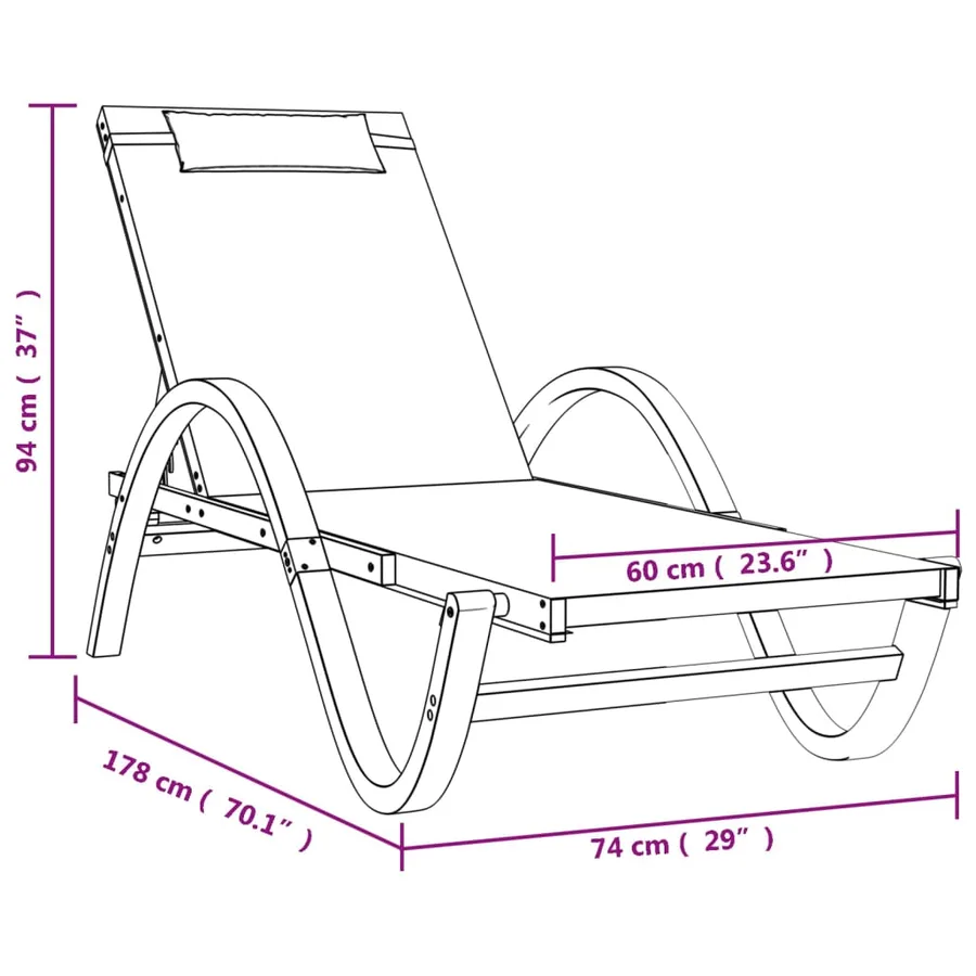 Chaise longue avec coussin blanc textilène/bois massif peuplier - 9