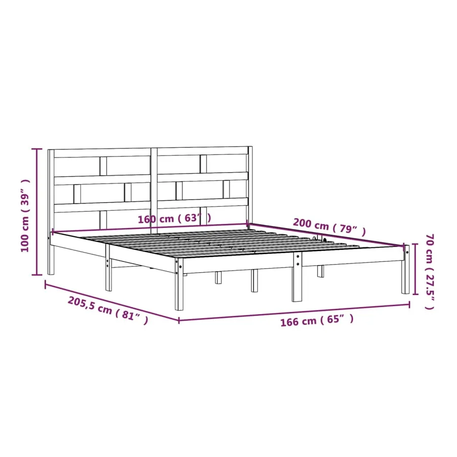 Cadre de lit sans matelas bois massif 160x200 cm - 10
