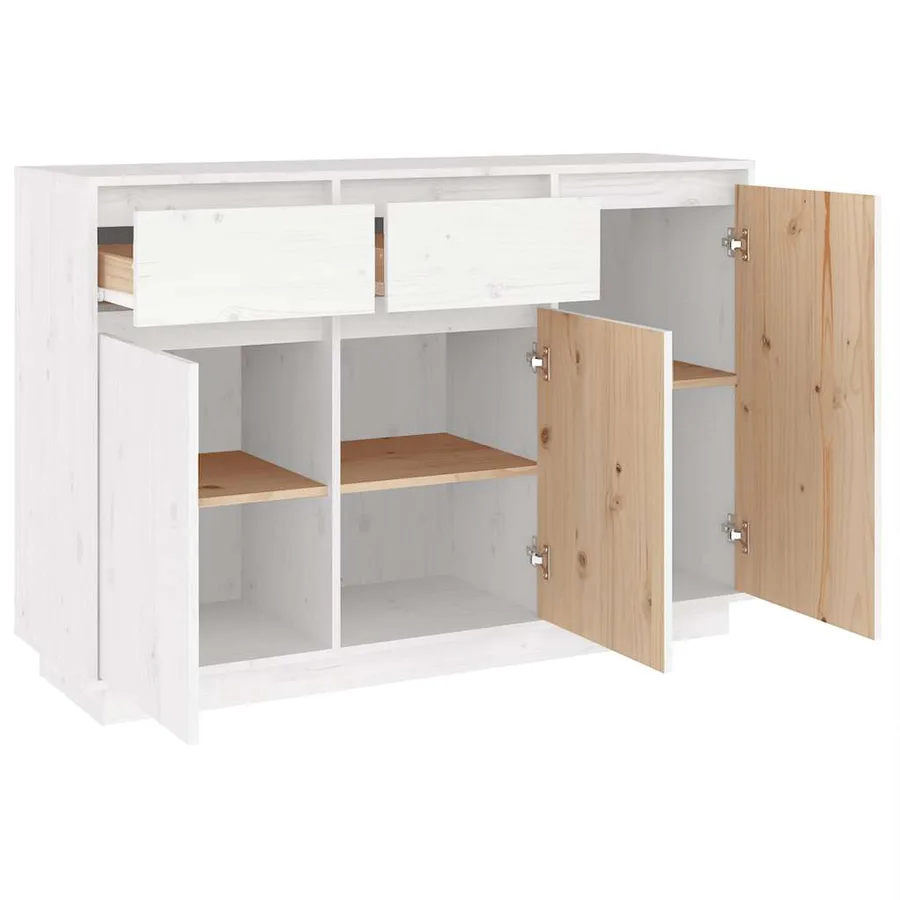Buffet blanc 110x34x75 cm bois massif de pin - 5