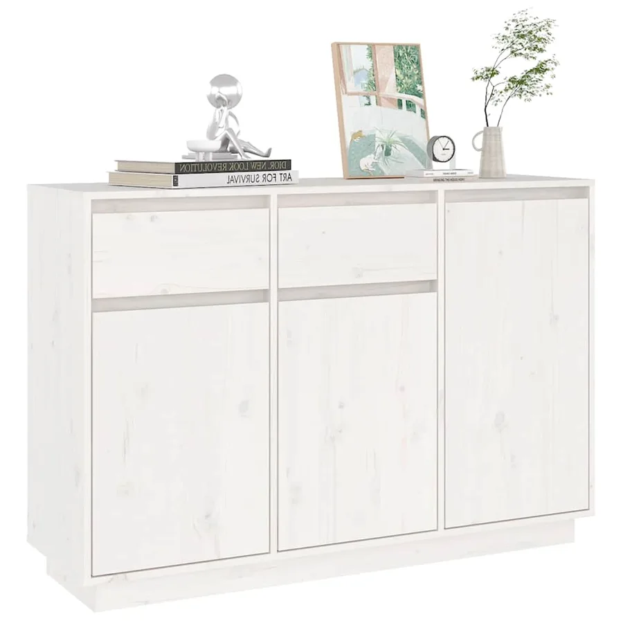 Buffet blanc 110x34x75 cm bois massif de pin - 6