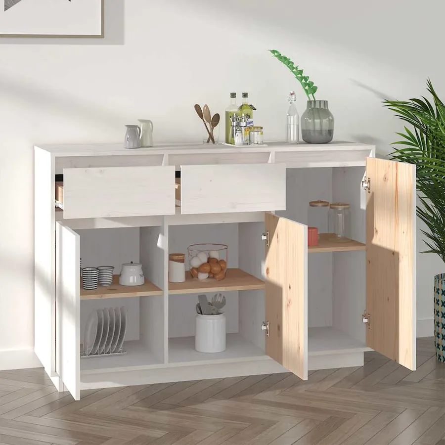 Buffet blanc 110x34x75 cm bois massif de pin - 7