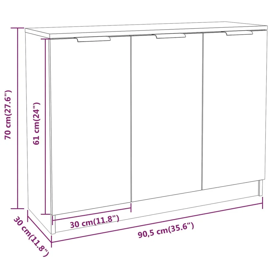 Buffet Blanc 90,5x30x70 cm Bois d'ingénierie - 9