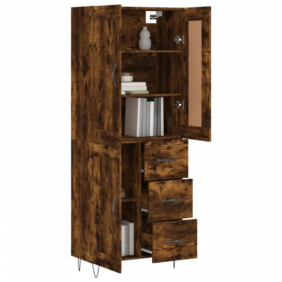 Buffet haut Chêne fumé 69,5x34x180 cm Bois d'ingénierie - 3