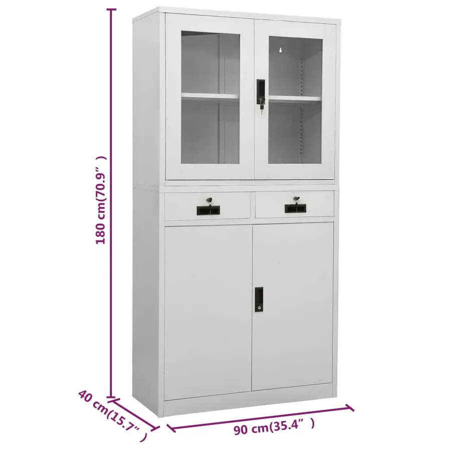 Armoire de bureau Gris clair 90x40x180 cm Acier et verre trempé - 11