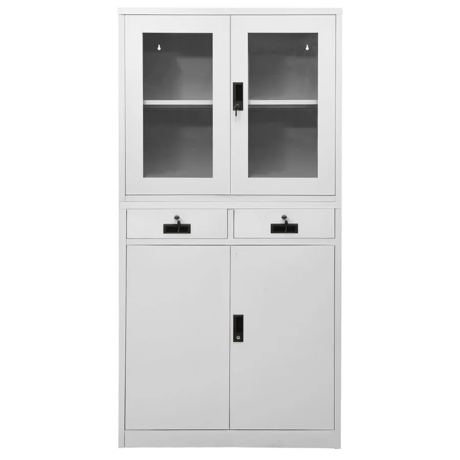 Armoire de bureau Gris clair 90x40x180 cm Acier et verre trempé - 2