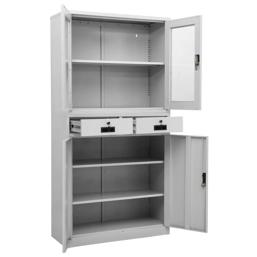 Armoire de bureau Gris clair 90x40x180 cm Acier et verre trempé - 6