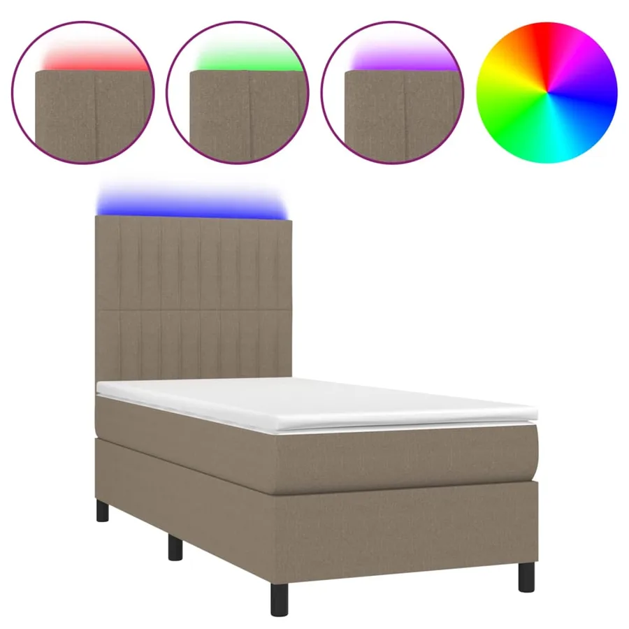Sommier à lattes de lit et matelas et LED Taupe 80x200cm Tissu - 2