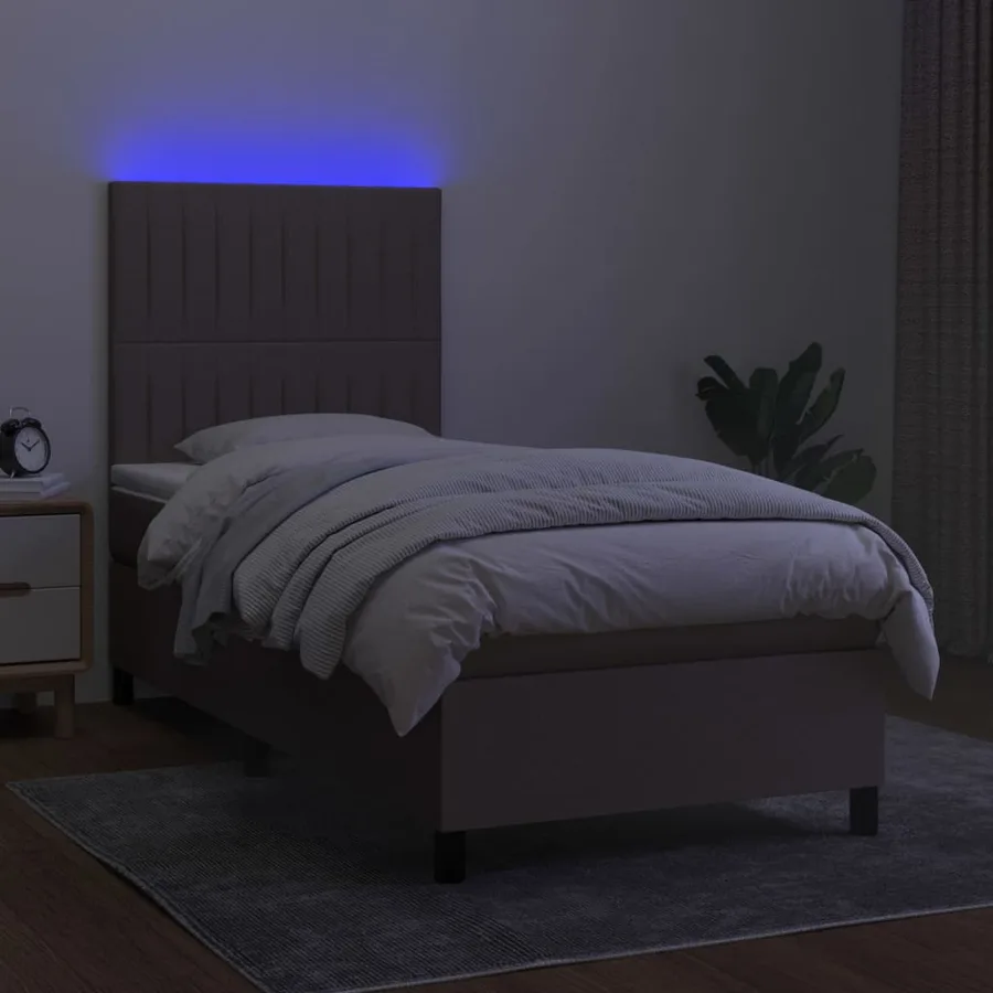 Sommier à lattes de lit et matelas et LED Taupe 80x200cm Tissu - 4