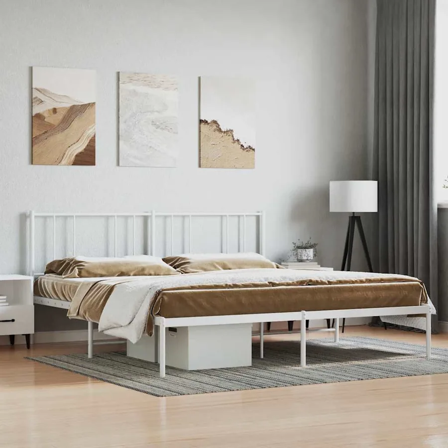 Cadre de lit métal sans matelas et tête de lit blanc 200x200 cm