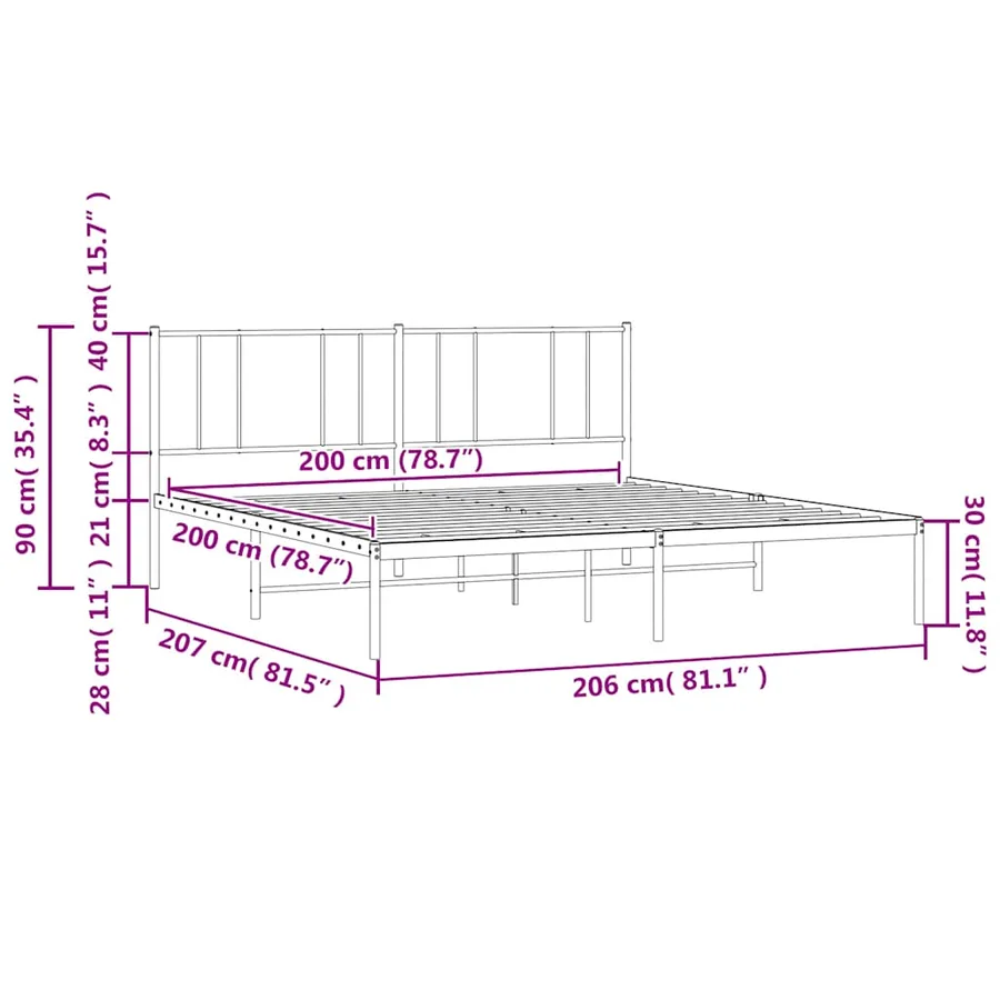 Cadre de lit métal sans matelas et tête de lit blanc 200x200 cm - 10