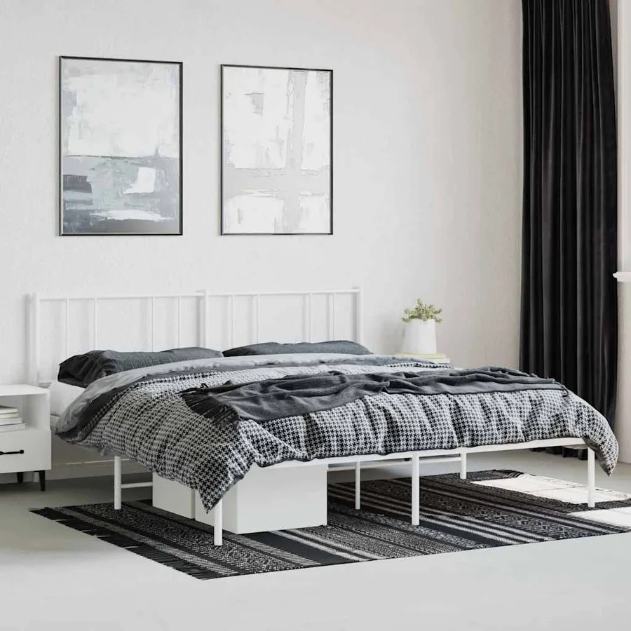 Cadre de lit métal sans matelas et tête de lit blanc 200x200 cm - 4