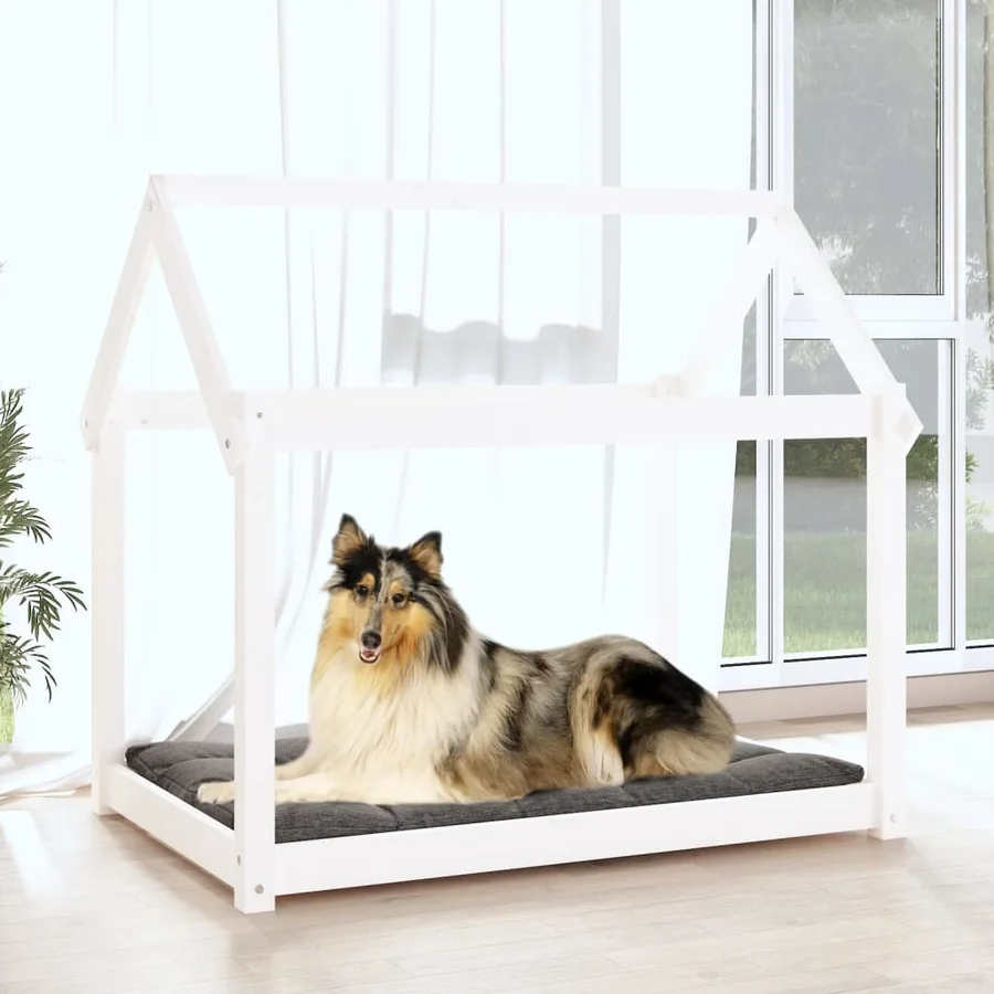 Lit pour chien Blanc 101x70x90 cm Bois de pin solide - 3