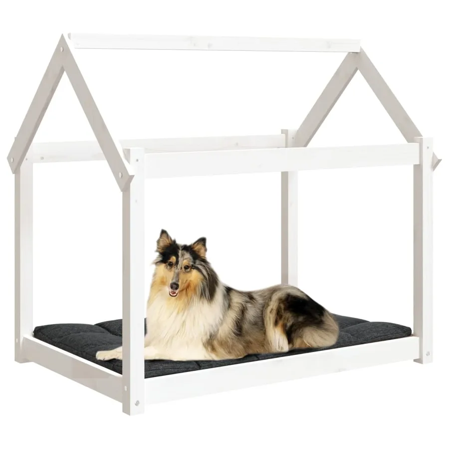 Lit pour chien Blanc 101x70x90 cm Bois de pin solide - 4