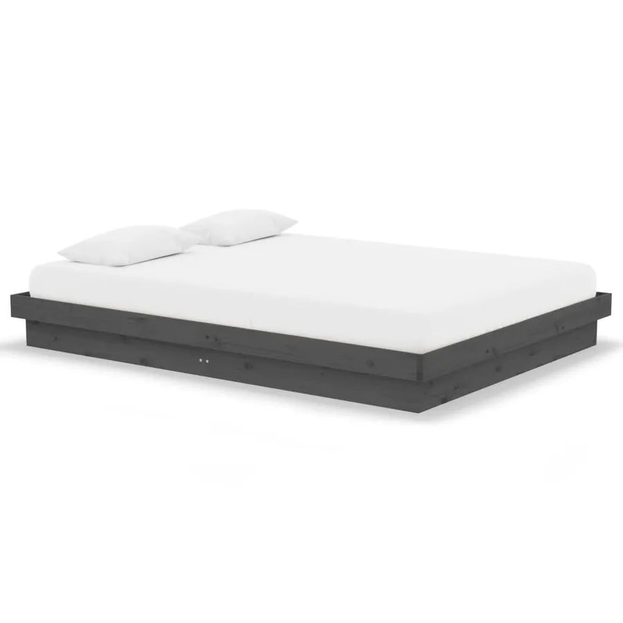 Cadre de lit sans matelas gris bois massif 140x190 cm - 2
