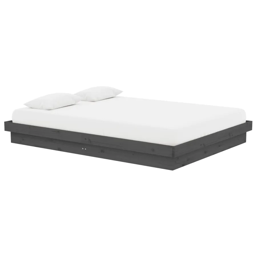 Cadre de lit sans matelas gris bois massif 140x190 cm - 3