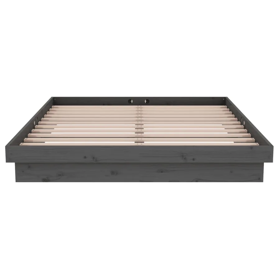 Cadre de lit sans matelas gris bois massif 140x190 cm - 5