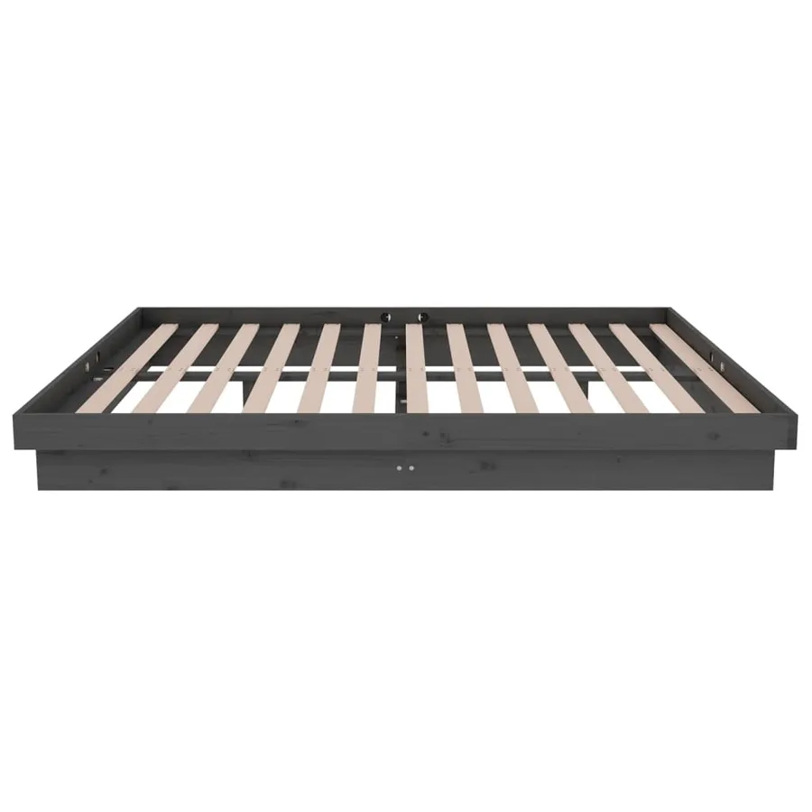 Cadre de lit sans matelas gris bois massif 140x190 cm - 6