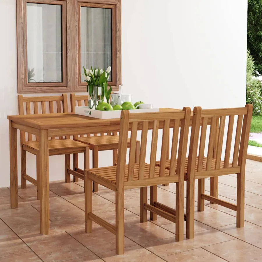 Ensemble de salle à manger de jardin 5 pièces 160 x 80 cm en bois de teck massif