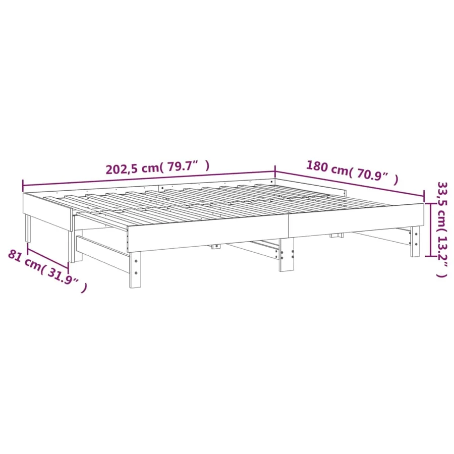 Lit coulissant sans matelas noir 2x(90x200) cm - 12