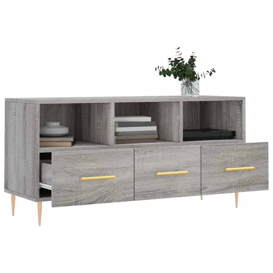 Meuble TV sonoma gris 102x36x50 cm bois d'ingénierie - 4