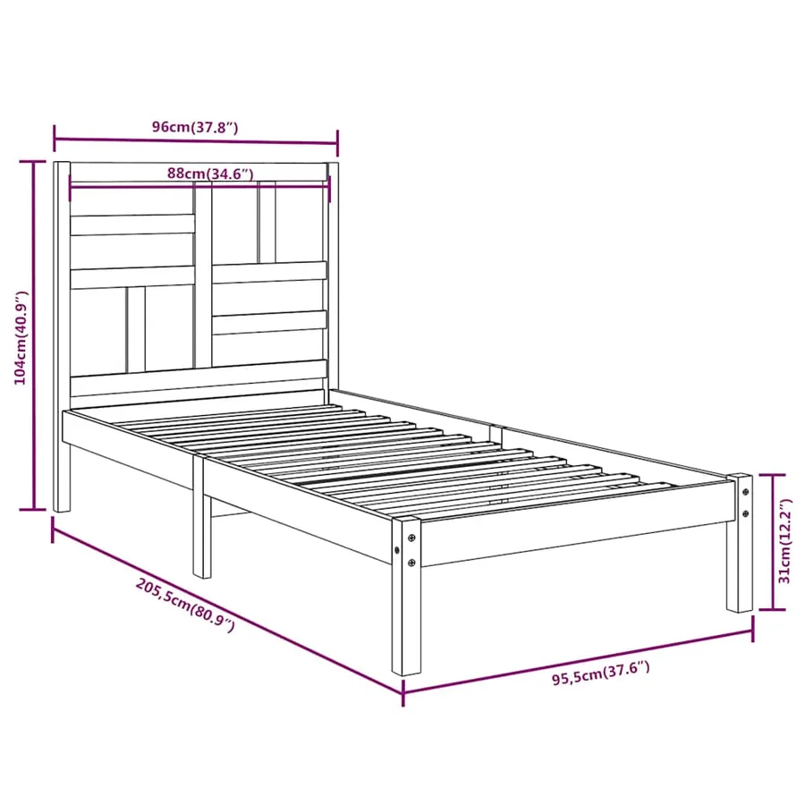 Cadre de lit sans matelas blanc bois massif 90x200 cm - 6