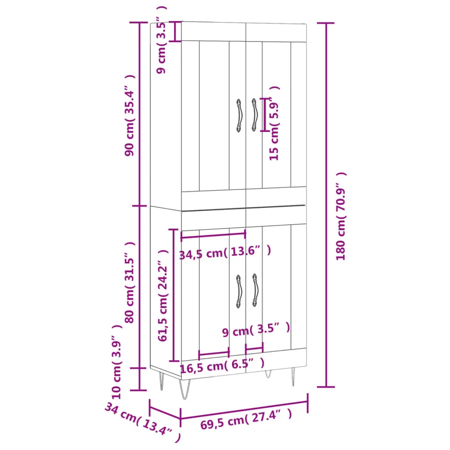 Buffet haut Sonoma gris 69,5x34x180 cm Bois d'ingénierie - 13
