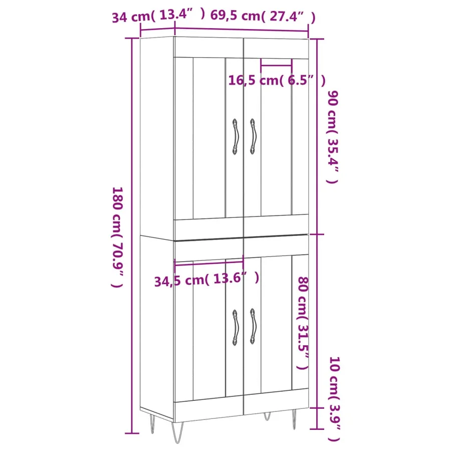 Buffet haut Sonoma gris 69,5x34x180 cm Bois d'ingénierie - 13