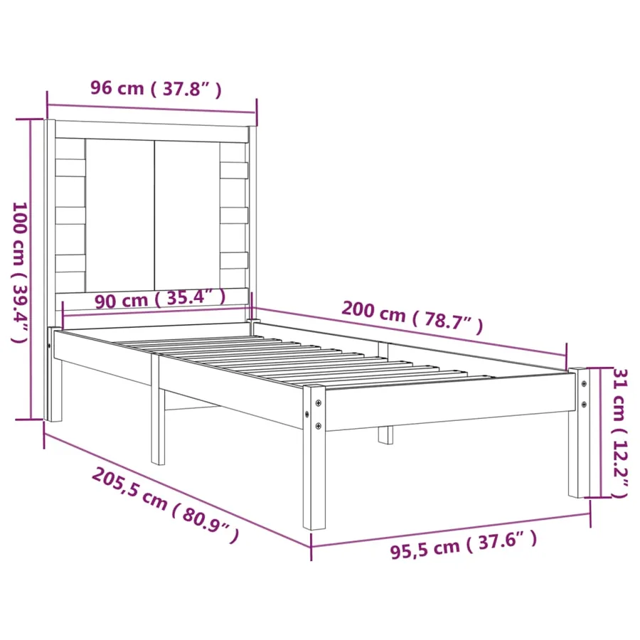 Cadre de lit sans matelas 90x200 cm bois de pin massif - 6