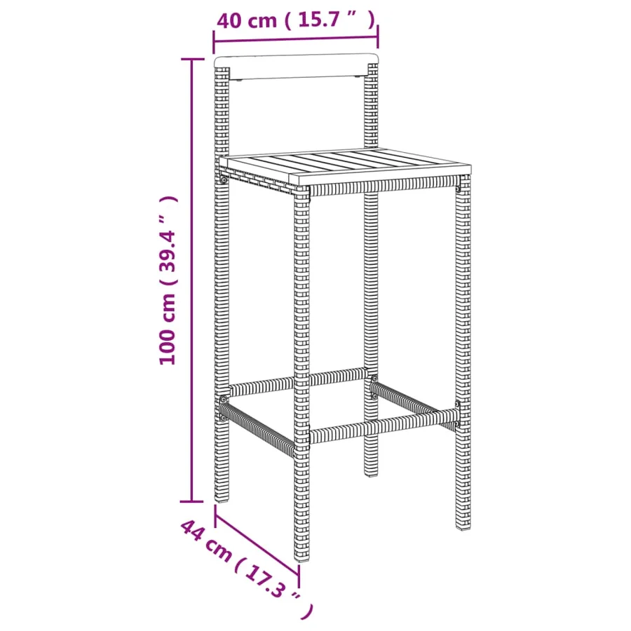 Tabourets de bar lot de 2 gris résine tressée et bois d'acacia - 8