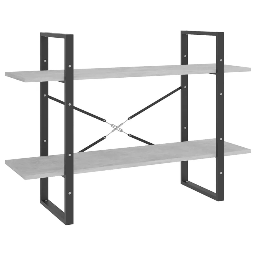 Bibliothèque à 2 niveaux gris béton 100x30x70cm bois ingénierie - 2
