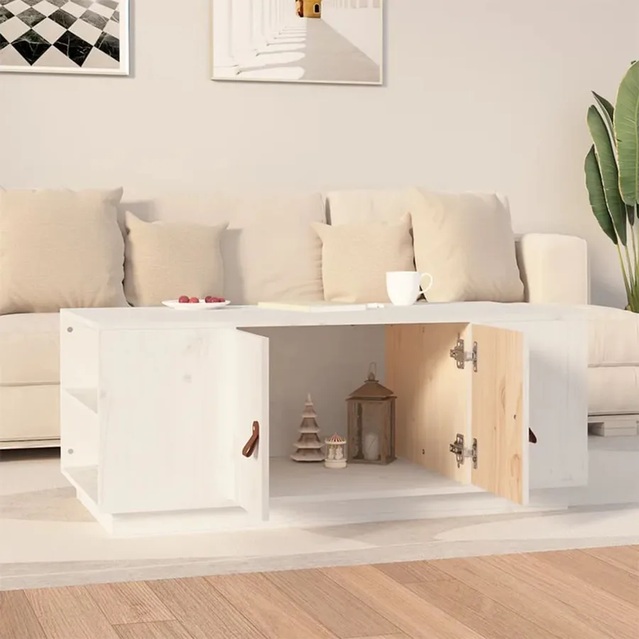 Table basse Blanc 100x50x41 cm Bois massif de pin - 3