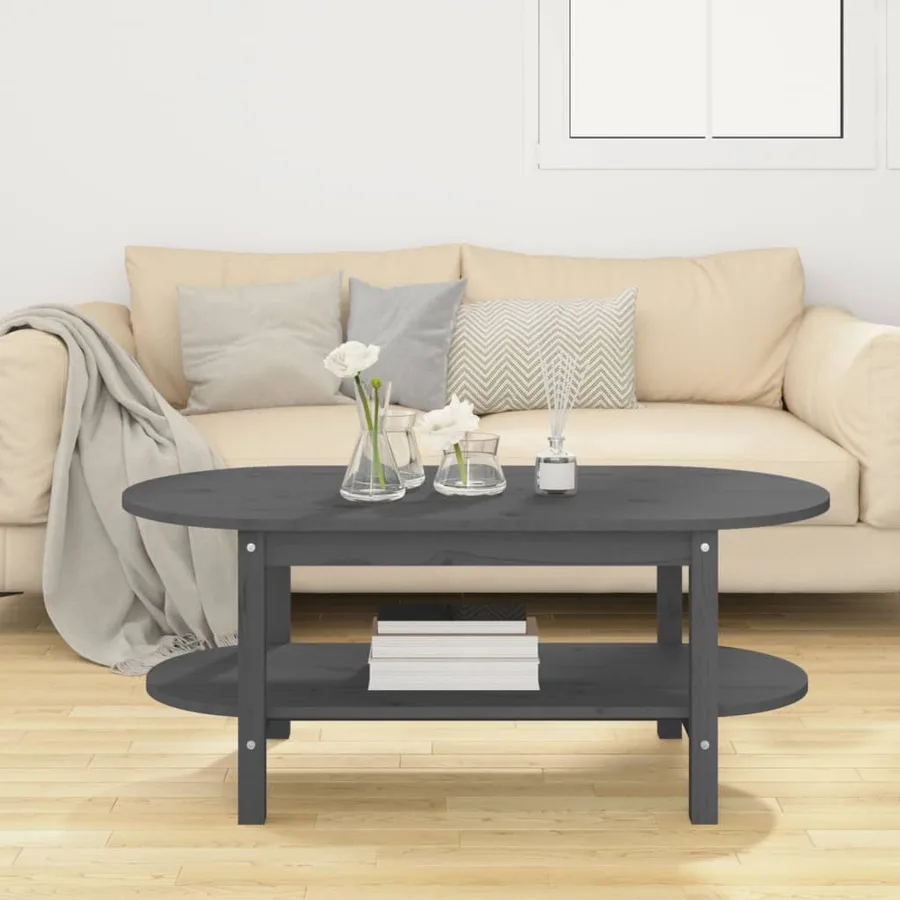 Table basse Gris 110x55x45 cm Bois massif de pin - 3
