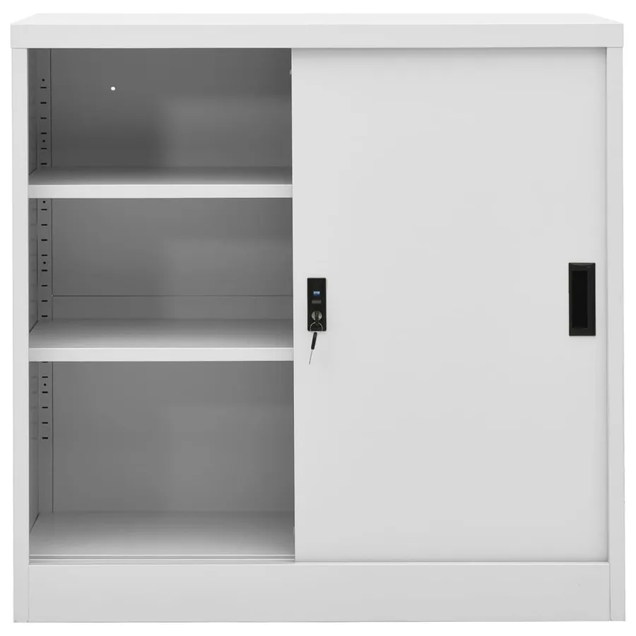 Armoire de bureau porte coulissante Gris clair 90x40x90cm Acier - 3