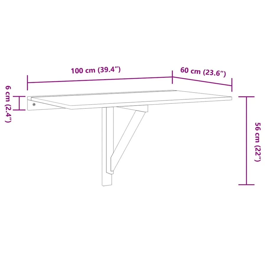 Table murale pliable Noir 100x60x56 cm Bois d'ingénierie - 9