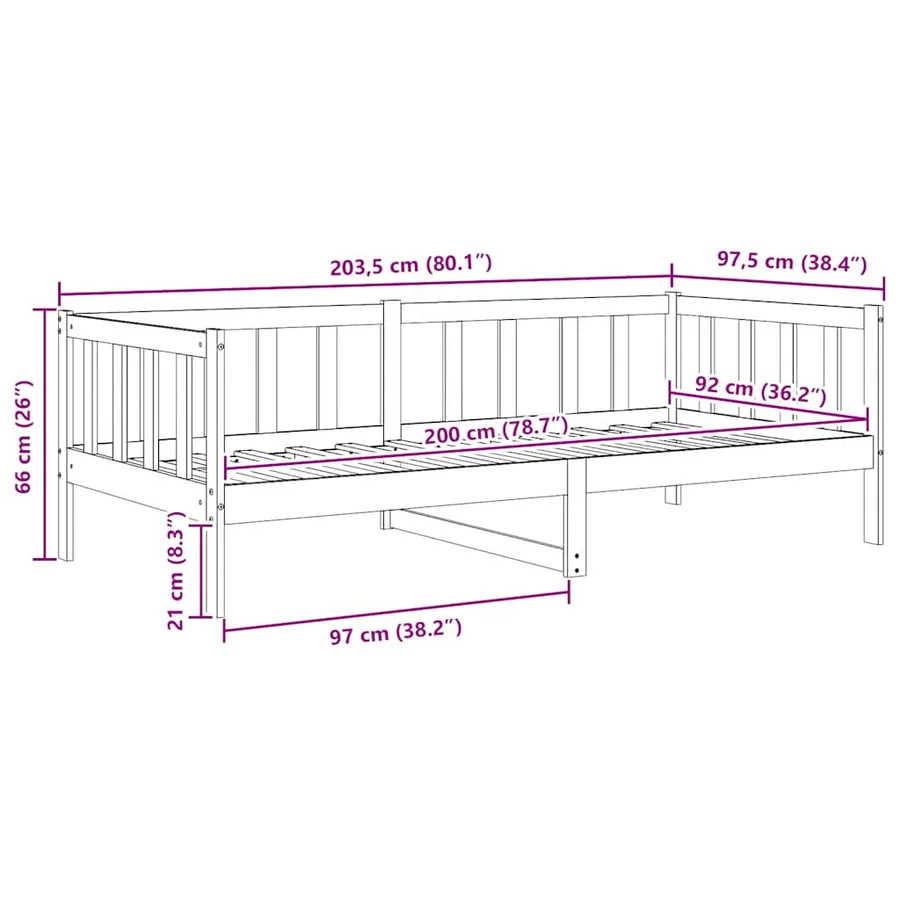 Lit de jour sans matelas blanc bois de pin massif 90x200 cm - 11