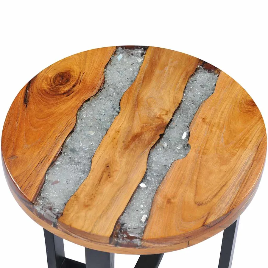 Table basse 40x45 cm Bois de teck massif et polyrésine - 11