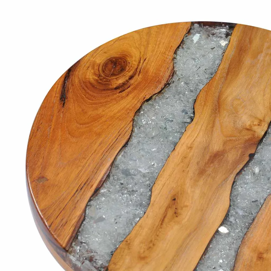 Table basse 40x45 cm Bois de teck massif et polyrésine - 12