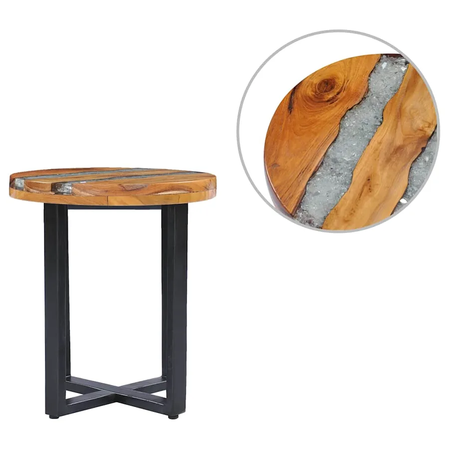 Table basse 40x45 cm Bois de teck massif et polyrésine - 2