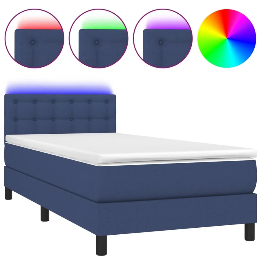 Sommier à lattes de lit avec matelas LED Bleu 100x200 cm Tissu - 2