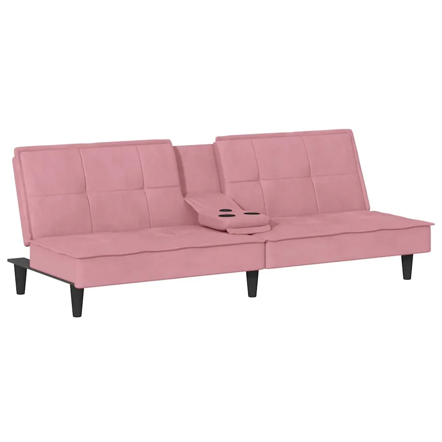 Canapé-lit avec porte-gobelets rose velours - 2