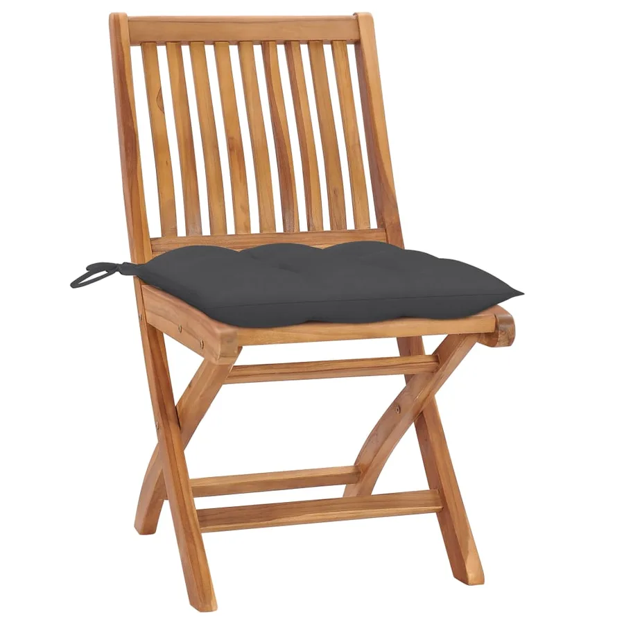 Chaises pliables de jardin avec coussins lot de 8 Teck solide - 2