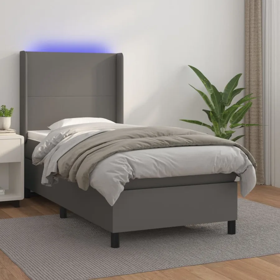 Sommier à lattes de lit matelas LED Gris 90x190 cm Similicuir