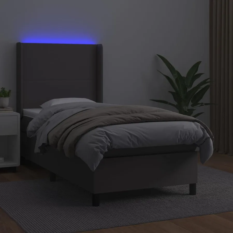 Sommier à lattes de lit matelas LED Gris 90x190 cm Similicuir - 3