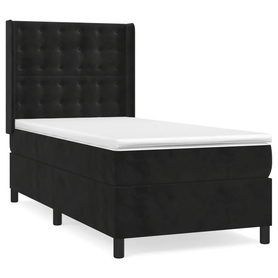Sommier à lattes de lit avec matelas Noir 100x200 cm Velours - 2